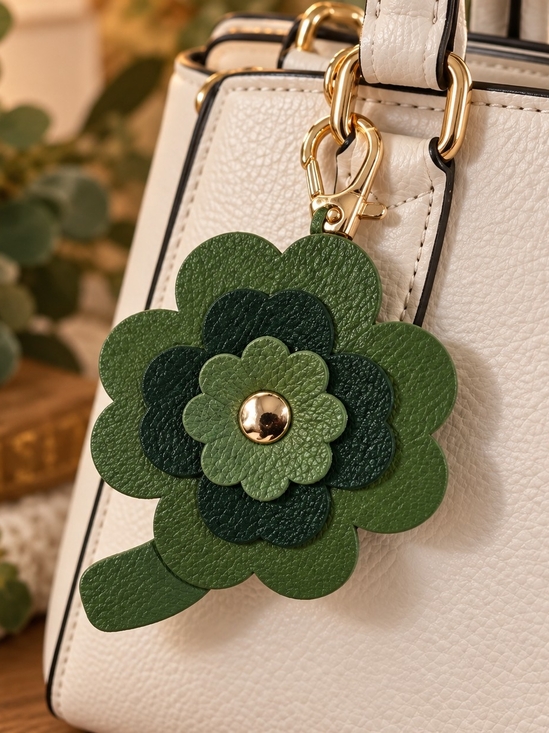 Accessories - Green Faux Leather Four Leaf Clover Purse Bag Charm Keychain New